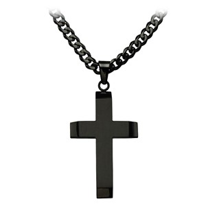 Black IP Steel Beveled Cross Pendant